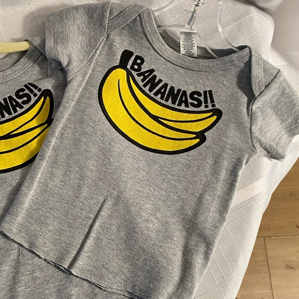 Royal Apparel Grey “Bananas!!” T-Shirt. 
Heather Grey. 6-12 months.